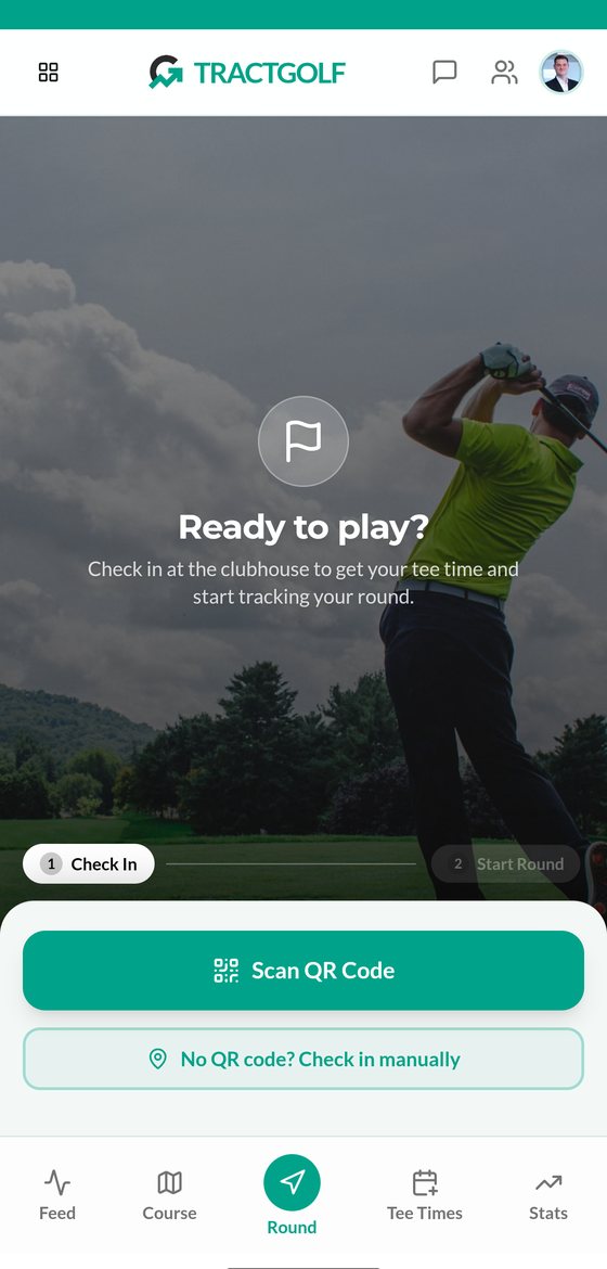 Player app check-in screen with a Scan QR code button